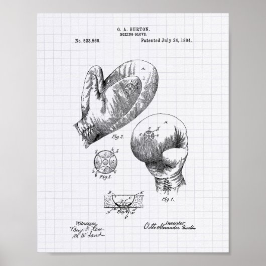 Boxing Glove 1894 Patent Art - Lined Peper Poster (Voorkant)