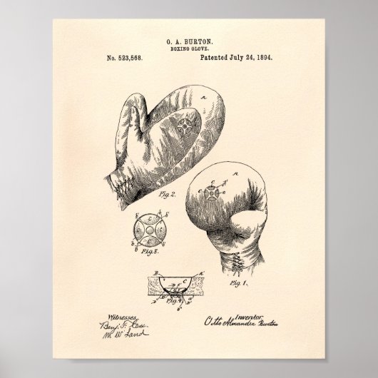 Boxing Glove 1894 Patent Art - Old Peper Poster (Voorkant)