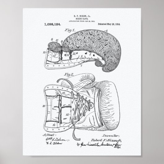 Boxing Glove 1914 Whitepaper over patentkunst Poster (Voorkant)