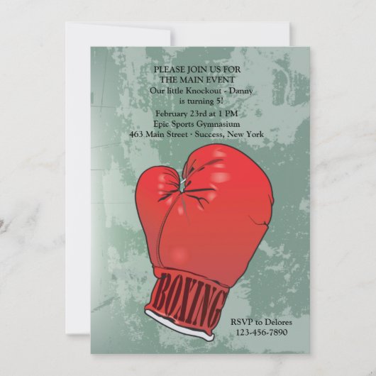 Boxing Glove Birthday Party Invitation Kaart (Voorkant)