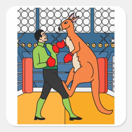 Boxing Glove Boxing Kangaroo Fighting Vierkante Sticker (Voorkant)