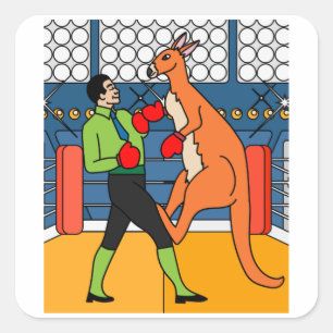 Boxing Glove Boxing Kangaroo Fighting Vierkante Sticker