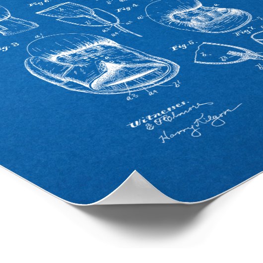 Boxing Glove Patent - Blueprint Poster (Hoek)