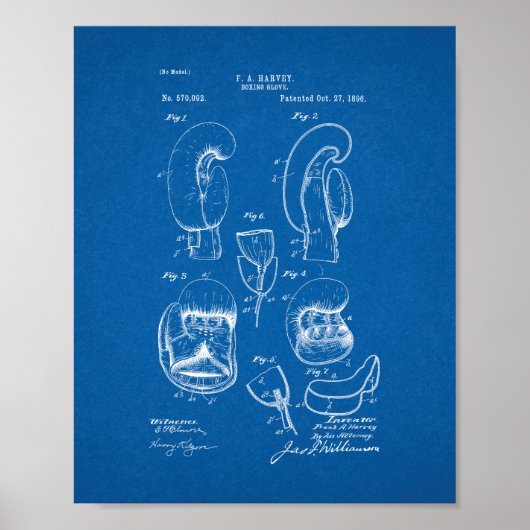 Boxing Glove Patent - Blueprint Poster (Voorkant)