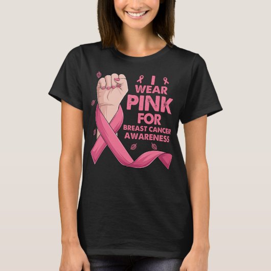 Boxing Hand I Draag roze voor borstkanker T-shirt (Voorkant)