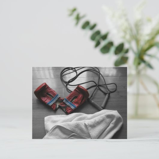 Boxing-handschoenen en gym-werkout briefkaart (Staand voorkant)
