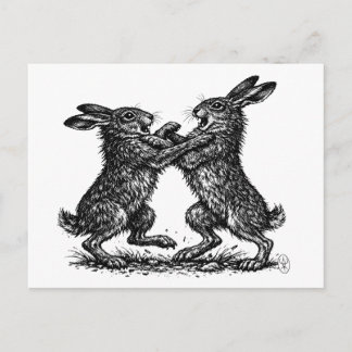 Boxing Hares – Haunted Ink Woodland Duel Briefkaart
