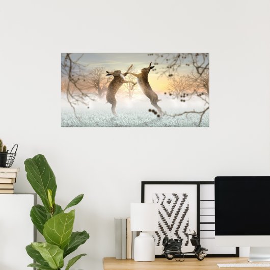 Boxing Hares Poster (Thuiskantoor)