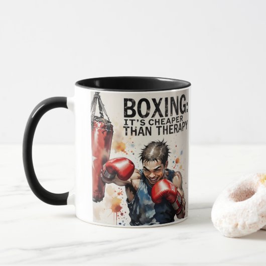 “Boxing – It’s Cheaper Than Therapy Mug” Mok (Met donut)