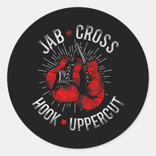 Boxing Jab Cross Hook Uppercut Ronde Sticker (Voorkant)