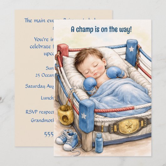 Boxing Kampioen Baby Shower Uitnodiging (Voorkant / Achterkant)