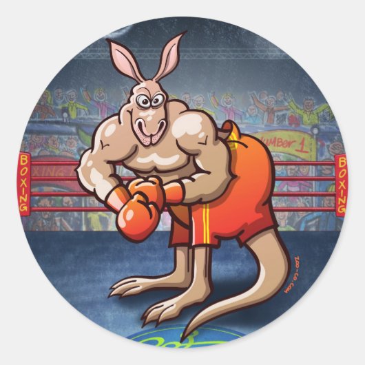 Boxing Kangaroo Ronde Sticker (Voorkant)