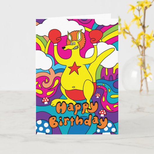 Boxing Kangaroo Verjaardag Kaart (Gele Bloem)