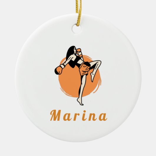 Boxing Martial Arts Girl Boxer Oranje Kinder naam Keramisch Ornament (Voorkant)