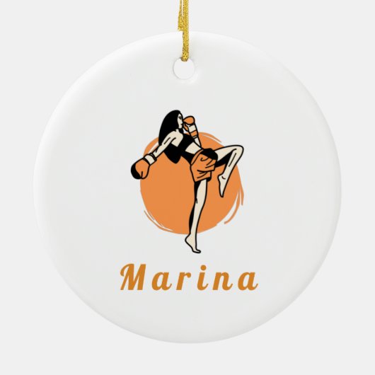 Boxing Martial Arts Girl Boxer Oranje Kinder naam Keramisch Ornament (Achterkant)