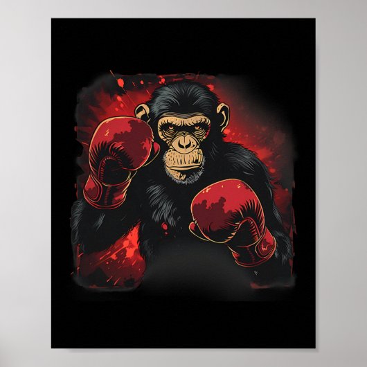 Boxing Monkey With Boxing Gloves Kickboxing Funny  Poster (Voorkant)