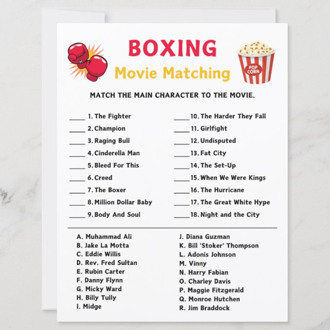 Boxing Movie Matching Game (Voorkant)