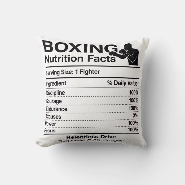 Boxing Nutrition Facts Throw Pillow Gift for Boxer Kussen (Voorkant)