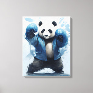 Boxing Panda Ben je klaar Blue Panda Art Canvas Afdruk