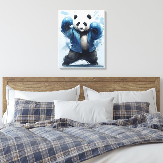 Boxing Panda Ben je klaar Blue Panda Art Canvas Afdruk (Insitu (Slaapkamer))