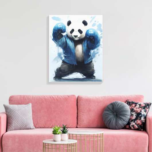 Boxing Panda Ben je klaar Blue Panda Art Canvas Afdruk (Insitu (Woonkamer))
