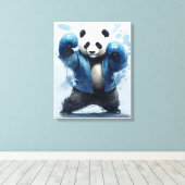 Boxing Panda Ben je klaar Blue Panda Art Canvas Afdruk (Insitu (Houten vloer))