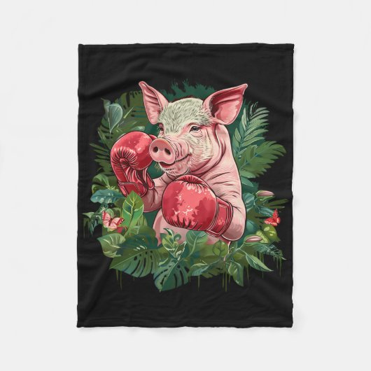 Boxing Pig With Boxing Gloves Kickboxing Funny Box Fleece Deken (Voorkant)
