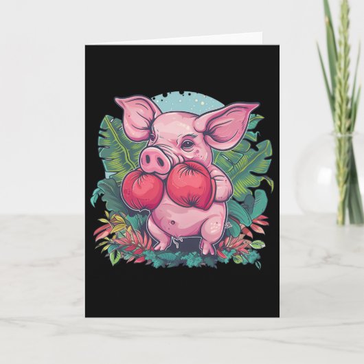 Boxing Pig With Boxing Gloves Kickboxing Funny Box Kaart (Voorkant)