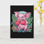 Boxing Pig With Boxing Gloves Kickboxing Funny Box Kaart (Gele Bloem)