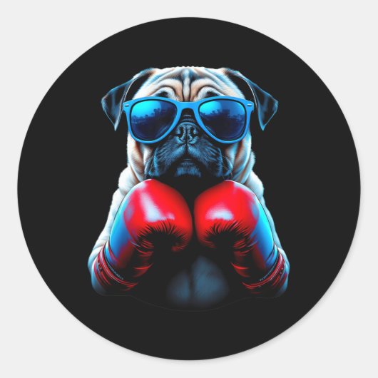 Boxing Pug Dog Kickboksen Cool Ronde Sticker (Voorkant)