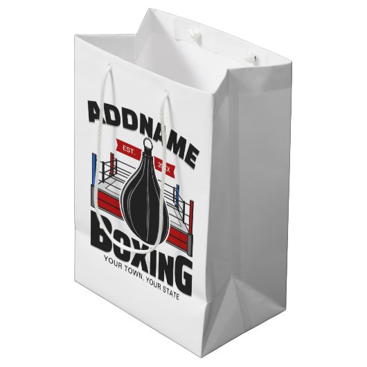 Boxing Ring VOEG NAAM toe Boxer Gym Speed Bag Medium Cadeauzakje (Voorkant Gekanteld)