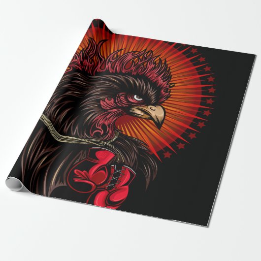 Boxing Rooster Cadeaupapier (Uitgerold)