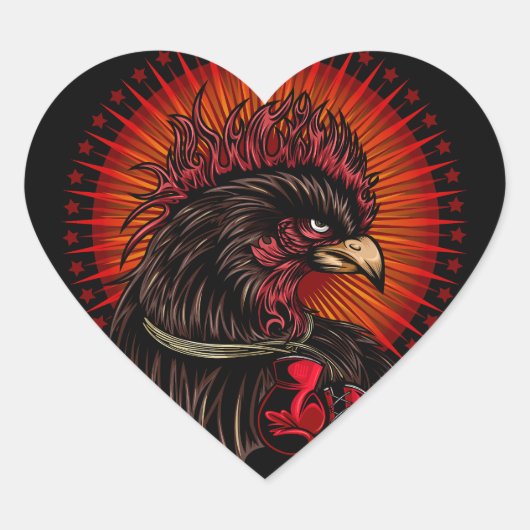 Boxing Rooster Hart Sticker (Voorkant)