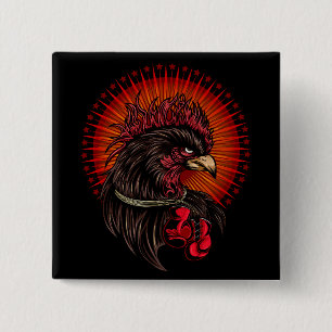 Boxing Rooster Vierkante Button 5,1 Cm