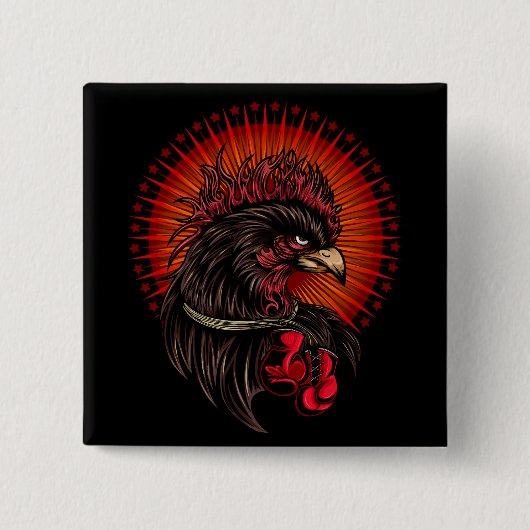 Boxing Rooster Vierkante Button 5,1 Cm (Voorkant)