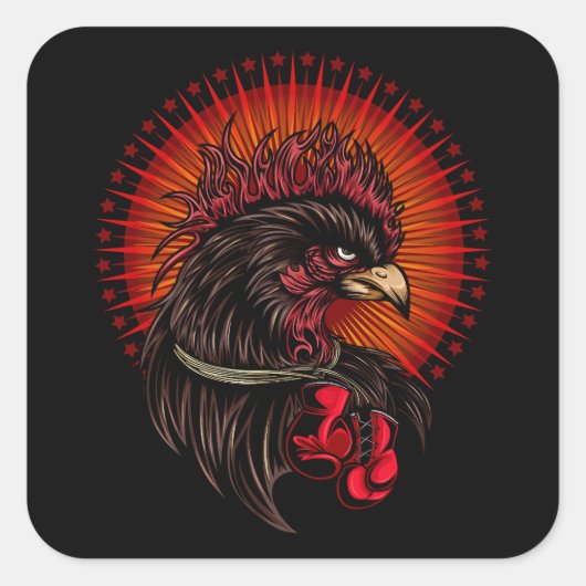 Boxing Rooster Vierkante Sticker (Voorkant)
