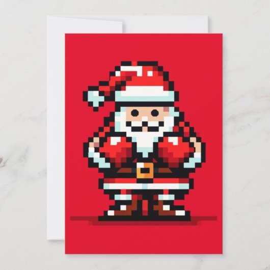 Boxing Santa - Retro Pixel Kerstgevecht Ontwerp Feestdagenkaart (Voorkant)