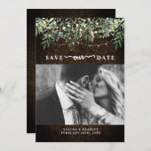 Boxwood Botanical String Lights Foto Weddenschap Save The Date (Voorkant / Achterkant)