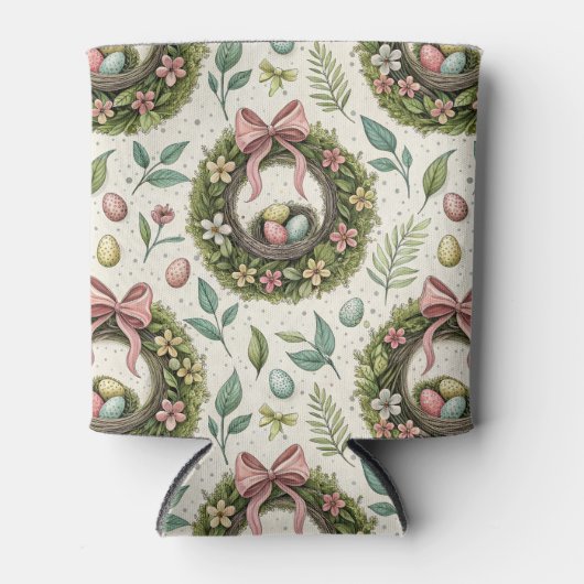 Boxwood Easter Wreath Pink Bow with Egg Blikjeskoeler (Voorkant)