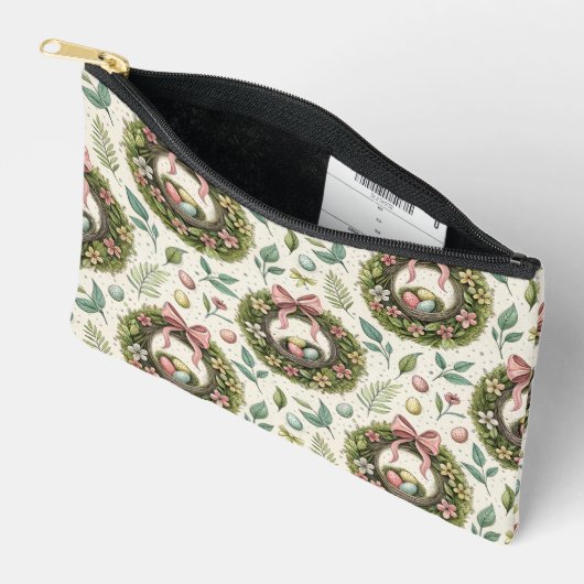 Boxwood Easter Wreath Pink Bow with Egg Etui (Open)