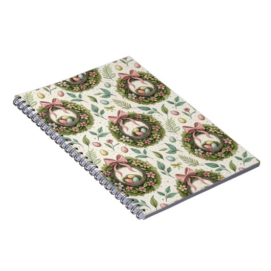 Boxwood Easter Wreath Pink Bow with Egg Notitieboek (Rechterzijde)