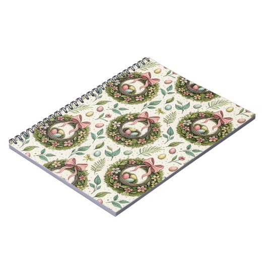 Boxwood Easter Wreath Pink Bow with Egg Notitieboek (Linkerzijde)