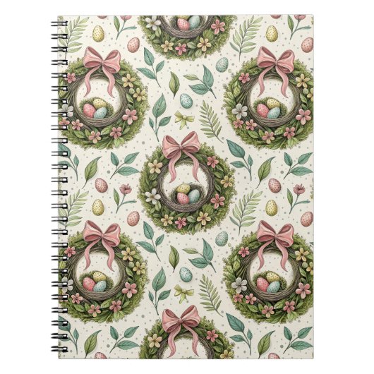 Boxwood Easter Wreath Pink Bow with Egg Notitieboek (Voorkant)