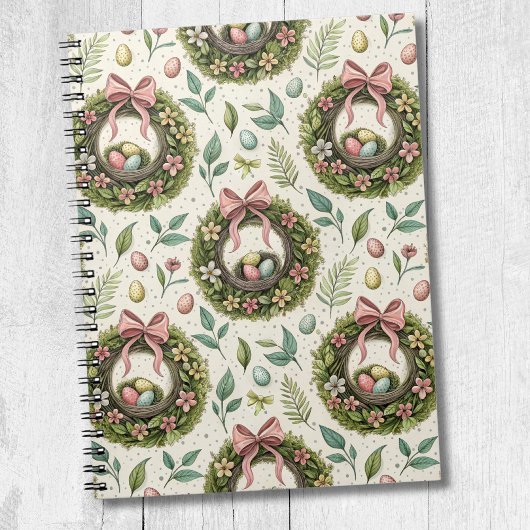 Boxwood Easter Wreath Pink Bow with Egg Notitieboek