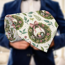 Boxwood Easter Wreath Pink Bow with Egg Stropdas