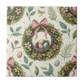 Boxwood Easter Wreath Pink Bow with Egg Tegeltje (Voorkant)