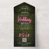 Boxwood en Roze Neon Sign Wedding RSVP All In One Uitnodiging (Binnen)