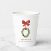 Boxwood Greenery Christmas Wreath Red Bow Papieren Bekers (Achterkant)
