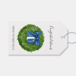 Boxwood Groene Krans met Blauwe Bow Cadeaulabel