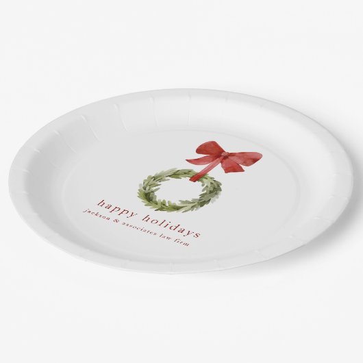 Boxwood Kerstkrans Red Bow Papieren Bordje (Gekanteld)